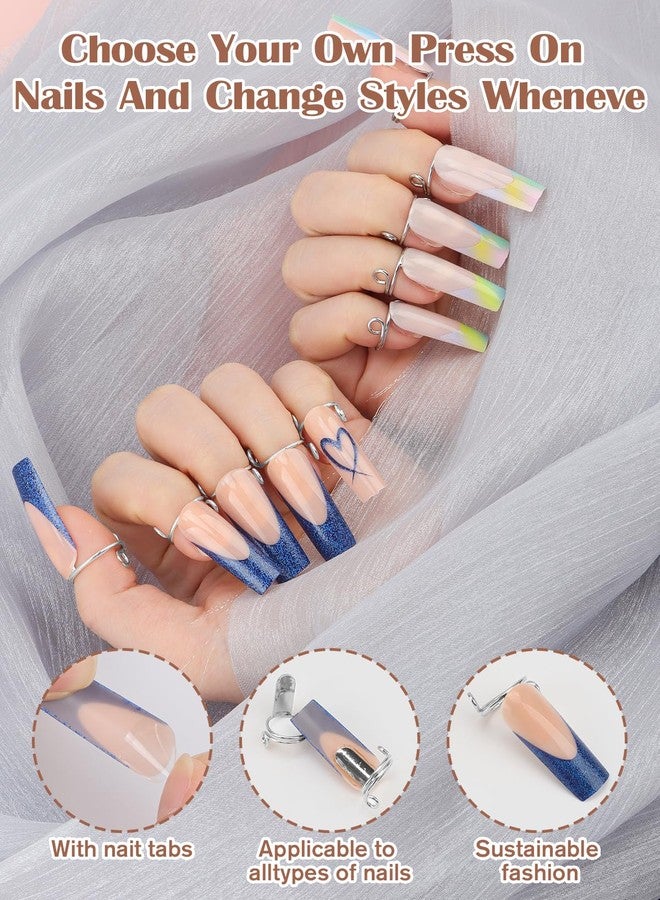 EBANKU 20PCS Wudu Nail Rings, Silver, Adjustable, Reusable, Detachable, Women Gift Set with 120PCS Adhesive Nail Tabs for Acrylic Nail Art Decoration - Image 3